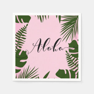 Servilleta De Papel Rosa Tropical Verde Hojas Playa Verano Aloha Luau