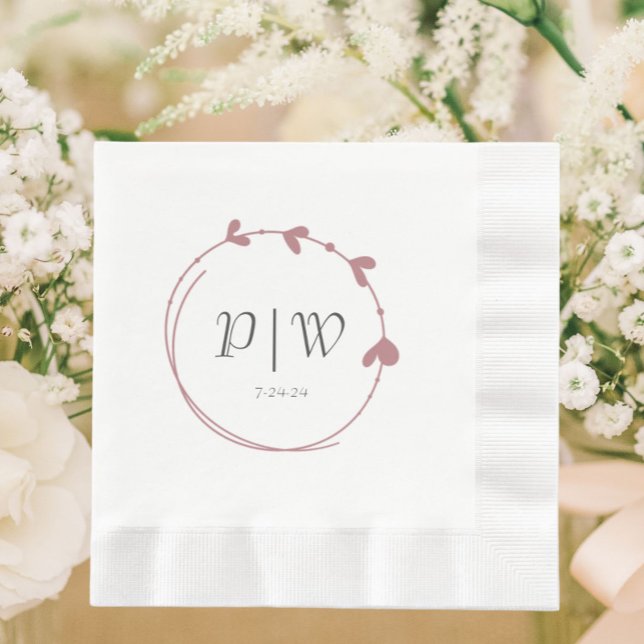 Servilleta De Papel Rosa turbio Boda de unograma de hueso cardíaco sim (In Situ Wedding)