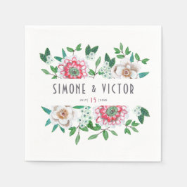 Servilleta De Papel Rosa verde boho | servilletas florales