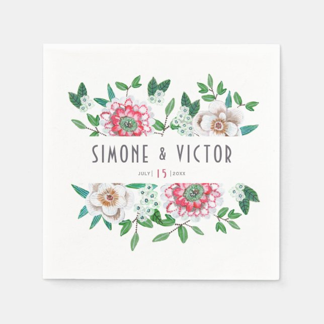 Servilleta De Papel Rosa verde boho | servilletas florales (Anverso)