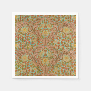 Servilleta De Papel Rosa vintage y Leaf Floral Arts Blue Green Brown