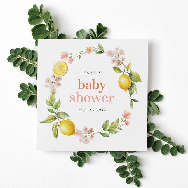 Servilleta De Papel Rosa y Amarillo | Floral Lemon Baby Shower (Subido por el creador)