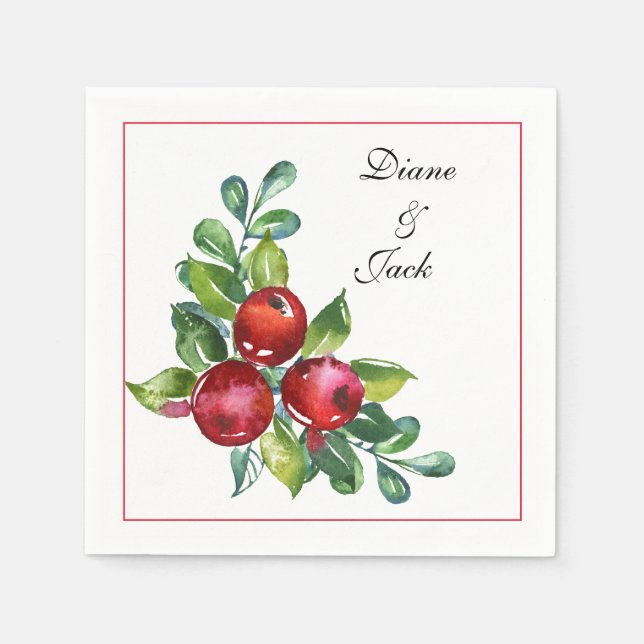 Servilleta De Papel Rosa y Berry Watercolor Stems Boda (Anverso)