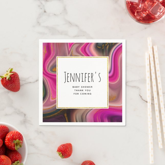 Servilleta De Papel Rosa y negro con Baby Shower de remolinos de oro (In situ)