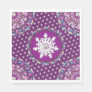 Servilleta De Papel Rosada roja cardinal y copo de nieve