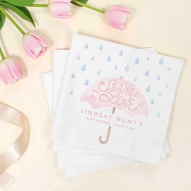 Servilleta De Papel Rosado Baby Shower de chispa moderna (Umbrella - Sprinkle with Love Baby Shower Napkins)