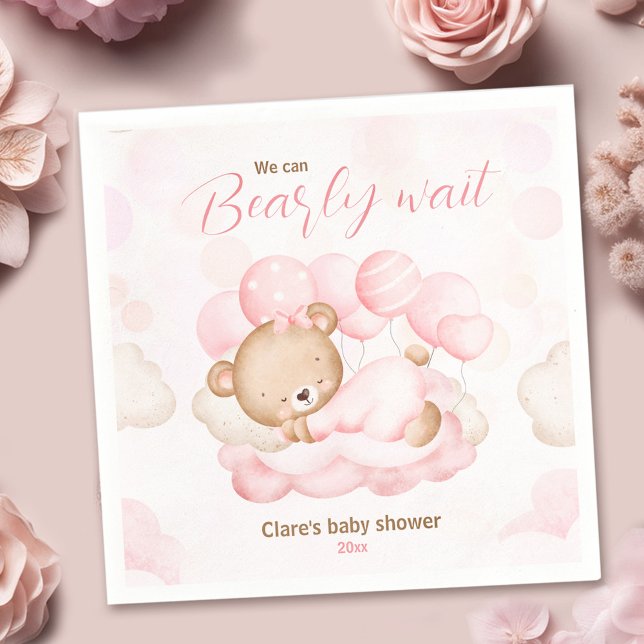 Servilleta De Papel Rosado: Podemos esperar a que el oso Baby Shower N (Pink We Can Bearly Wait Bear Baby Shower Napkins)