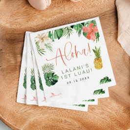 Servilleta De Papel Rosado Tropical LALANI Hibiscus Luau Primer cumple