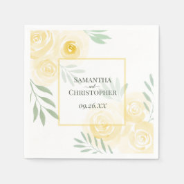 Servilleta De Papel Rosas Acuarela Amarillo Mantequilla Boda Elegante