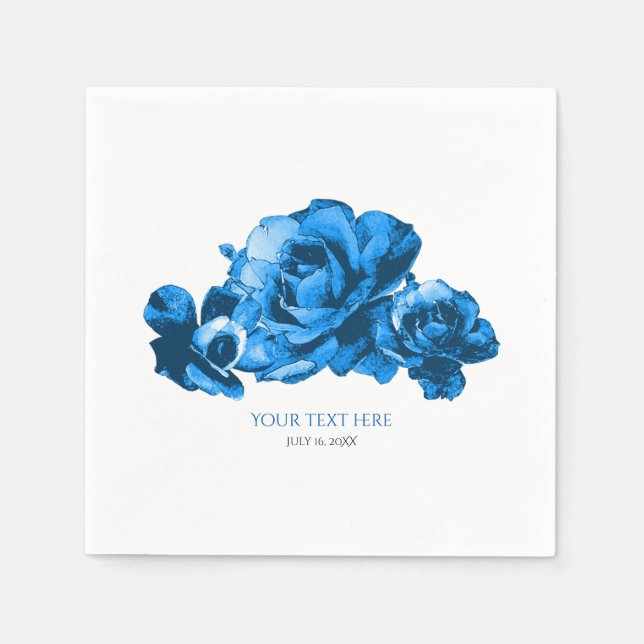 Servilleta De Papel Rosas acuarela azules boda elegante (Anverso)
