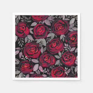 Servilleta De Papel Rosas acuarelas, rosas rojas sobre negro