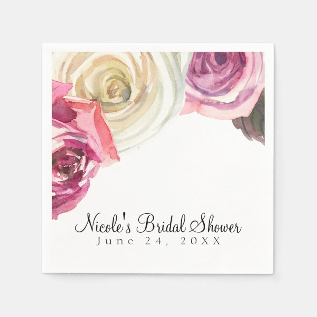 Servilleta De Papel Rosas acuáticos con ducha de novia de Moda rosa y  (Anverso)