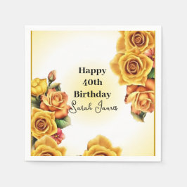 Servilleta De Papel Rosas Amarillas Cutas 40 cumpleaños