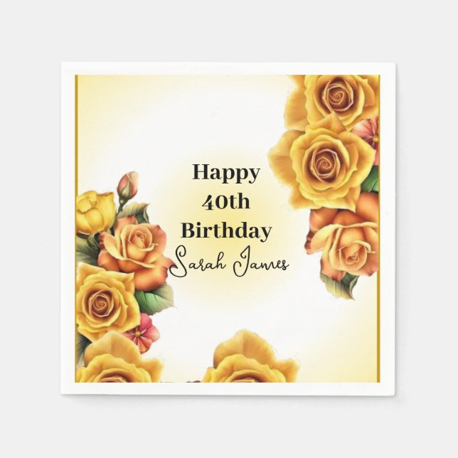 Servilleta De Papel Rosas Amarillas Cutas 40 cumpleaños (Anverso)