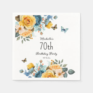 Servilleta De Papel Rosas amarillas polvorientas mariposas azules Cump