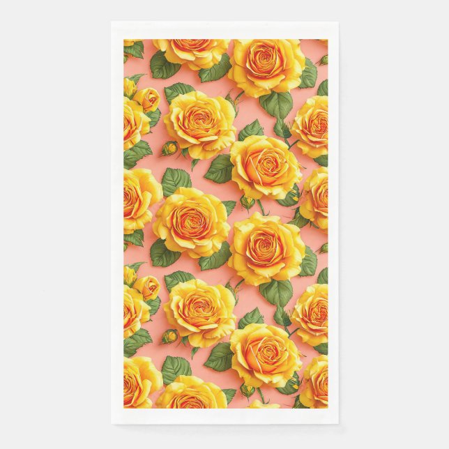Servilleta De Papel Rosas amarillas sobre fondo rosa (Anverso)