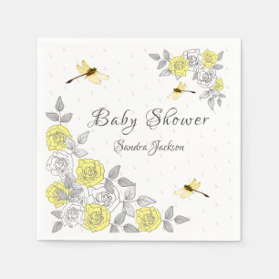 Servilleta De Papel Rosas amarillos y grises libélula Baby Shower