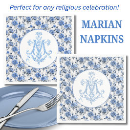 Servilleta De Papel Rosas Azules Cruz Maria Floral María Religiosa