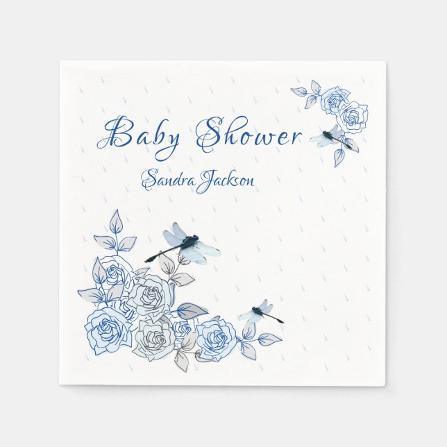 Servilleta De Papel Rosas azules Dragonfly Boy Baby Shower (Anverso)