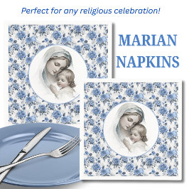 Servilleta De Papel Rosas azules Floral María y Niño Jesús