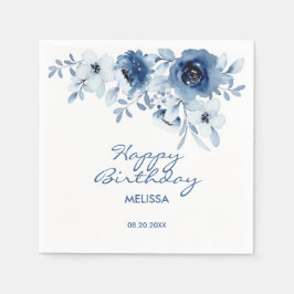 Servilleta De Papel Rosas azules modernos vegetación floral Cumpleaños