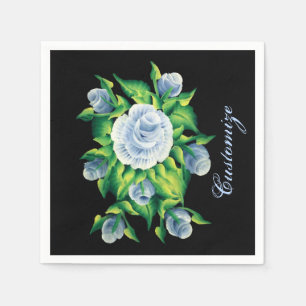 Servilleta De Papel Rosas azules pintados a mano y personalizados