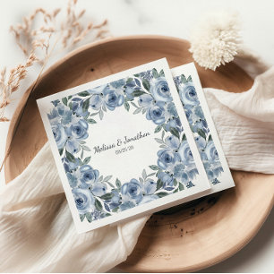 Servilleta De Papel Rosas Azules Polvorientas Flores Boda Boho Románti