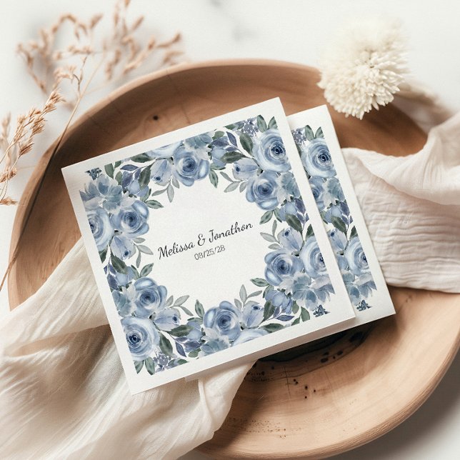 Servilleta De Papel Rosas Azules Polvorientas Flores Boda Boho Románti (Subido por el creador)