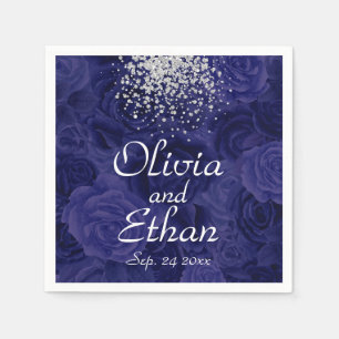 Servilleta De Papel Rosas azules reales y una pizca de Purpurina plate