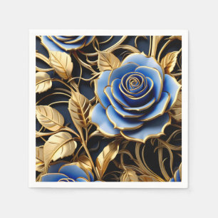 Servilleta De Papel Rosas Azules Y Oro Art Nouveau