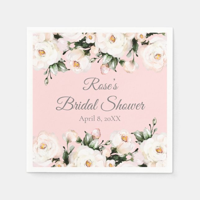 Servilleta De Papel Rosas blancas | Ducha de novia rosa (Anverso)