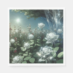Servilleta De Papel Rosas Blancas En El Jardín Mágico