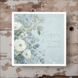 Servilleta De Papel Rosas Blancas Hellebores Eucalipto Plateado Boda