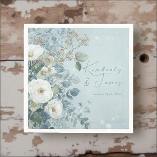 Servilleta De Papel Rosas Blancas Hellebores Eucalipto Plateado Boda