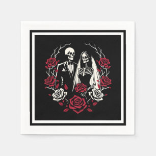 Servilleta De Papel Rosas Blancas Rojas y Negras Esqueleto Boda de Par