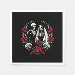 Servilleta De Papel Rosas Blancas Rojas y Negras Esqueleto Boda de Par