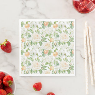 Servilleta De Papel Rosas Blancas Románticas Florales Melocotones Boda