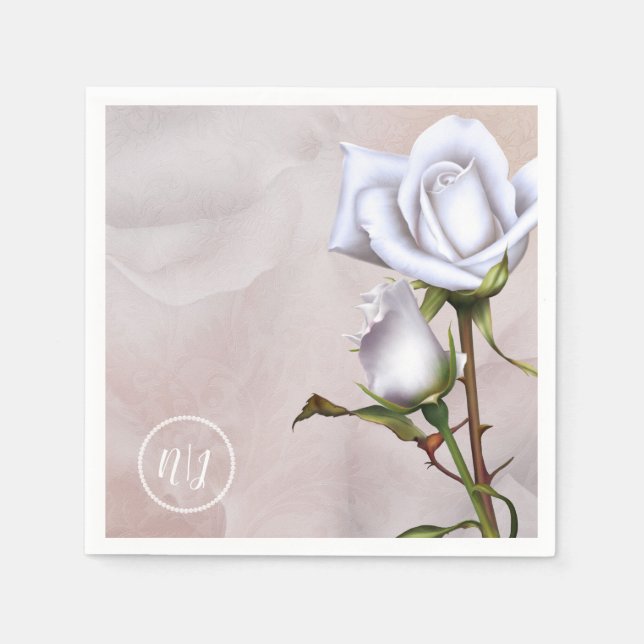 Servilleta De Papel Rosas blancas suaves románticas elegantes flores d (Anverso)