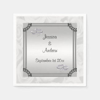 Servilleta De Papel Rosas blancas y anillos Bodas de diamantes