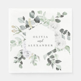 Servilleta De Papel Rosas blancas y boda floral verde