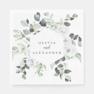 Servilleta De Papel Rosas blancas y boda floral verde