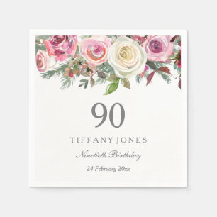Servilleta De Papel Rosas blancas y rosas elegantes Personalizado 90 c