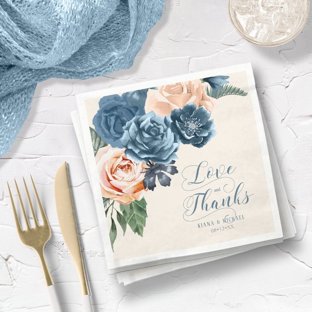 Servilleta De Papel Rosas Blue/Peach Love y Gracias ID584 (Subido por el creador)
