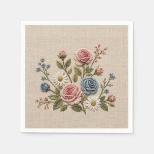 Servilleta De Papel Rosas bordadas Blush & Blue