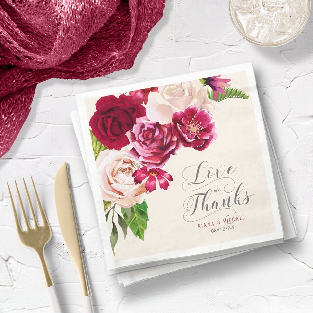 Servilleta De Papel Rosas Borgoña/Cream Love y gracias ID584 (Subido por el creador)