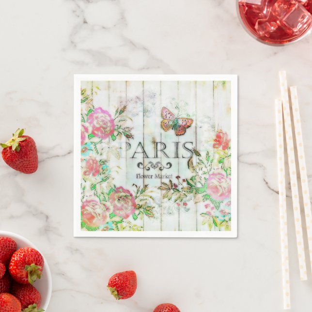 Servilleta De Papel Rosas claras sobre madera (In situ)