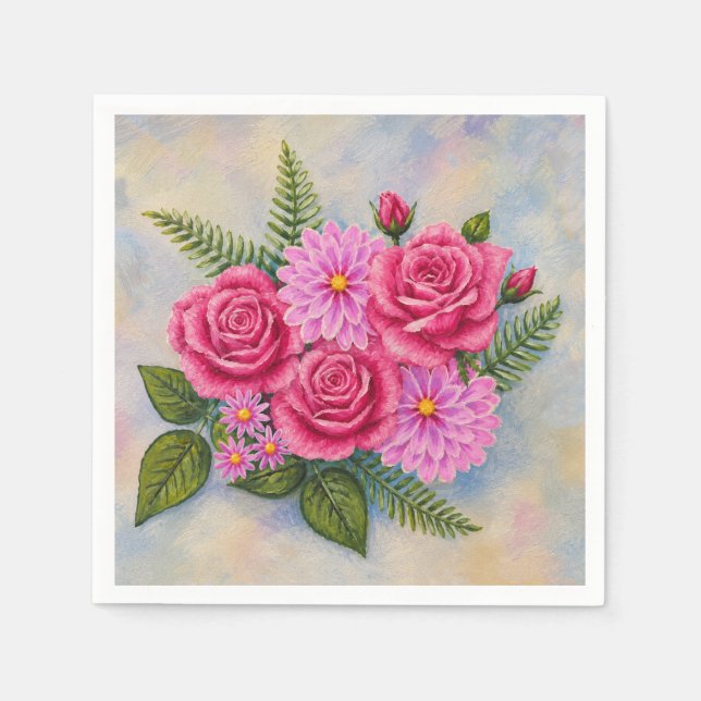 Servilleta De Papel Rosas con Dahlias  (Anverso)