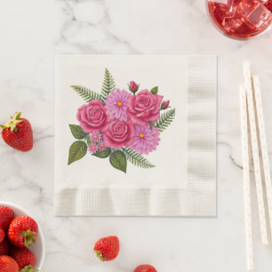 Servilleta De Papel Rosas con Dalias Acuñadas