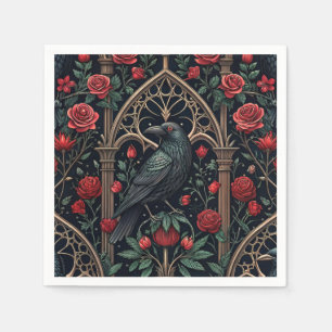 Servilleta De Papel Rosas Cuervo Góticas Patrón Ornamentado