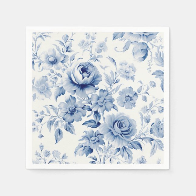 Servilleta De Papel Rosas de acuarela azul pastel elegante (Anverso)